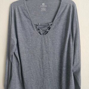 FREE2B Workout vneck grey long sleeve comfy gym shirt